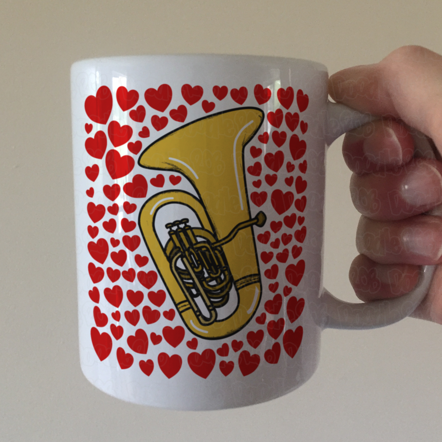 Tuba With Hearts Mug - Gift For Tubaist - Tuba Teacher Mug - Brass Musician Valentines Anniversary Gift