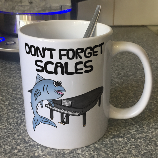 Funny Piano Mug (Tuna Fish) - Don't Forget Scales - Funny Pianist Gift - Piano Student Mug