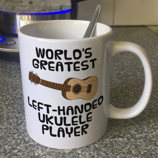 Left Handed Ukulele Mug (Natural) - World's Greatest Left-Handed Ukulele Player - Funny Gift For Uke Player