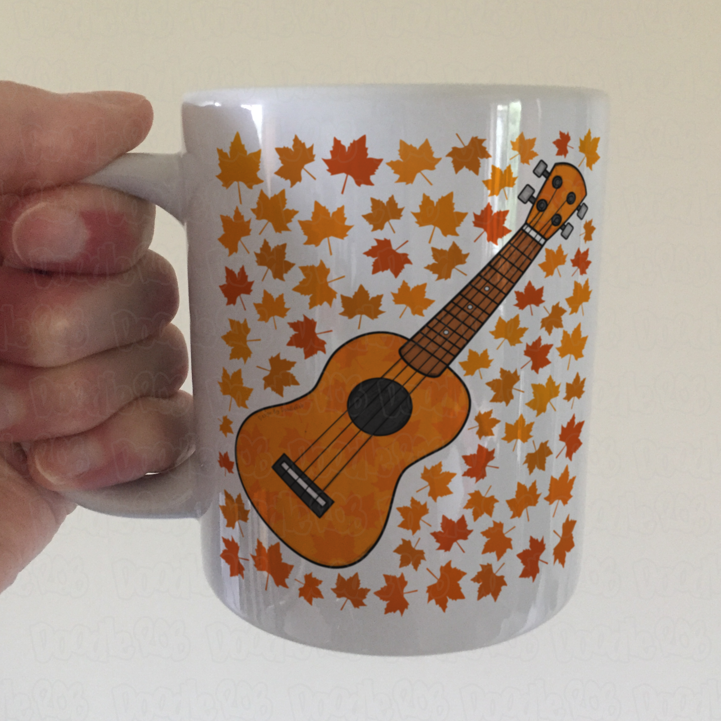 Autumn Ukulele Mug (Leaves) - Uke Player Gift - Musician Gift For Fall or Thanksgiving