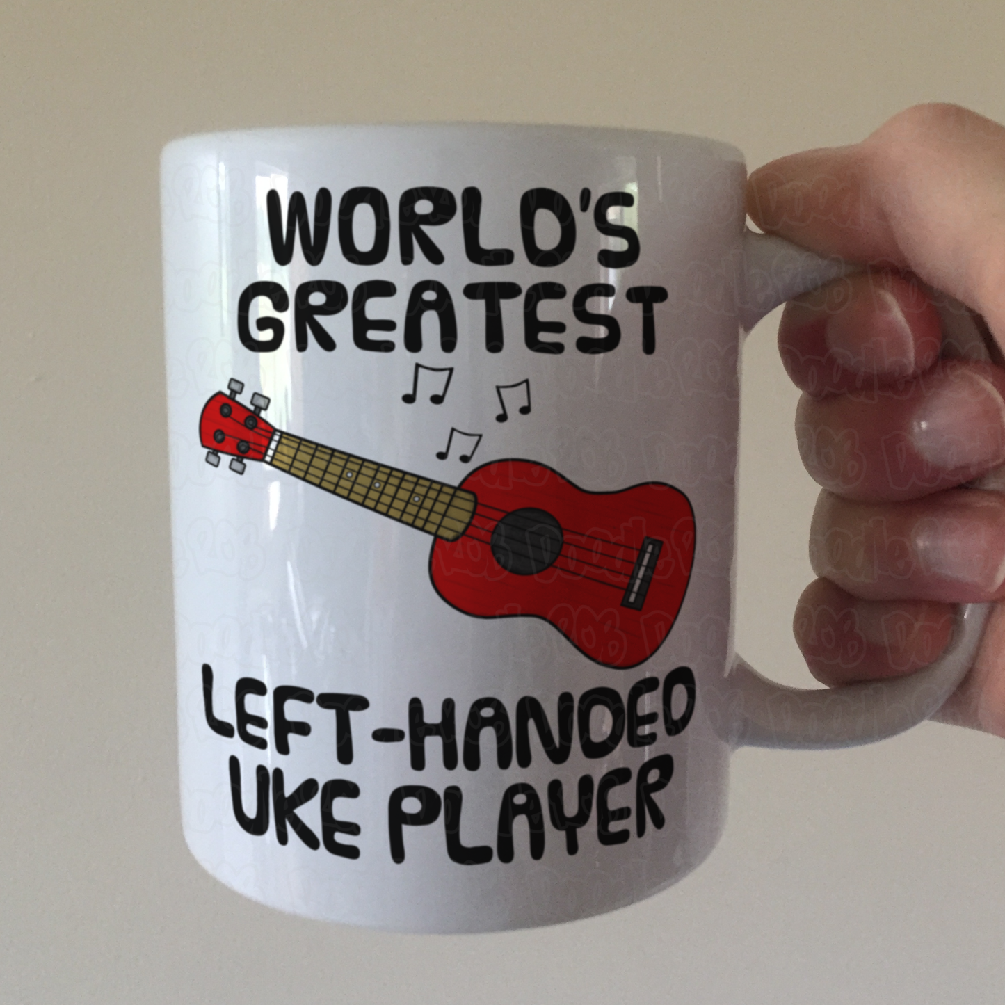 Left Handed Ukulele Mug (Red) - World's Greatest Left-Handed Uke Player - Funny Gift For Uke Player