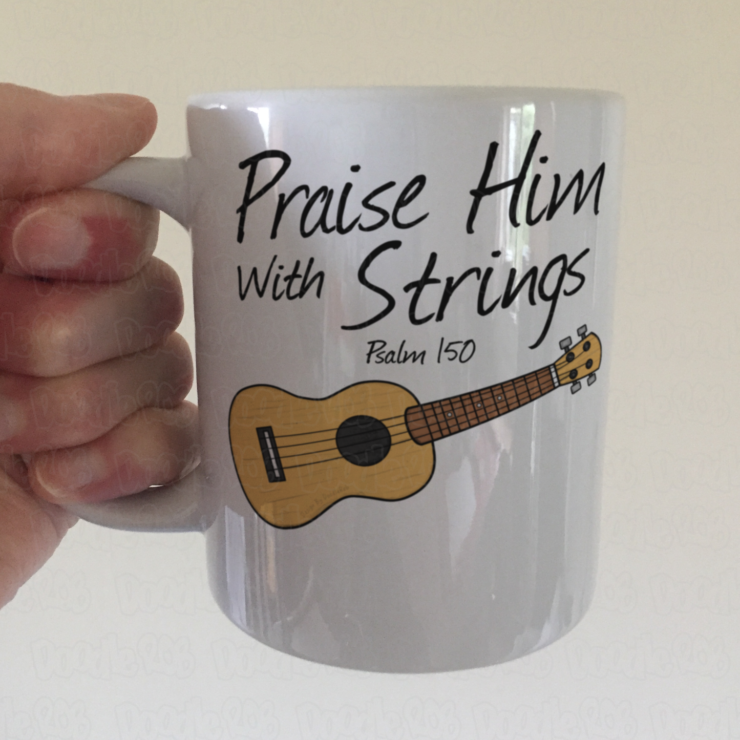 Church Ukulele Mug - Praise Him With Strings (Psalm 150) - Worship Leader Mug