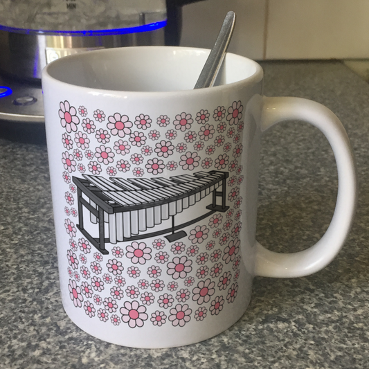 Vibraphone Floral Mug (Pink Flowers) - Female Percussionist - Musician Gift For Girl