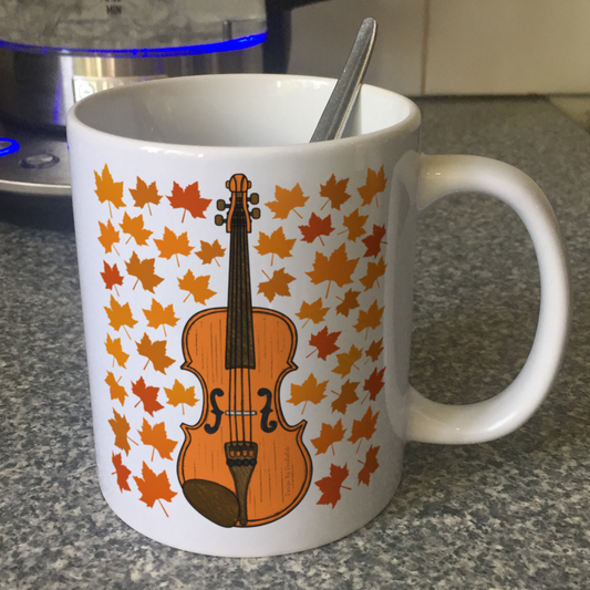 Autumn Violin Mug (Leaves) - Violinist Mug - String Musician Gift For Fall or Thanksgiving