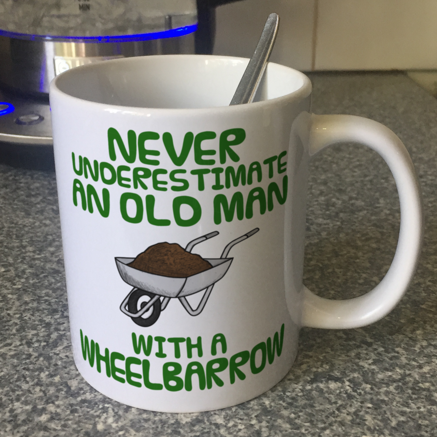 Funny Gardener Mug - Never Underestimate An Old Man With A Wheelbarrow - Gardening Gift For Him