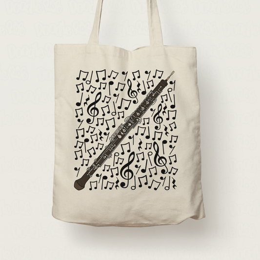 Oboe Musical Notes Tote Bag - Gift For Oboist - Woodwind Musician Orchestra Gift