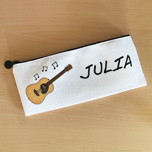 Acoustic Guitar Personalised Pencil Case - Custom Gift For Guitarist - Back To School Gift For Musician