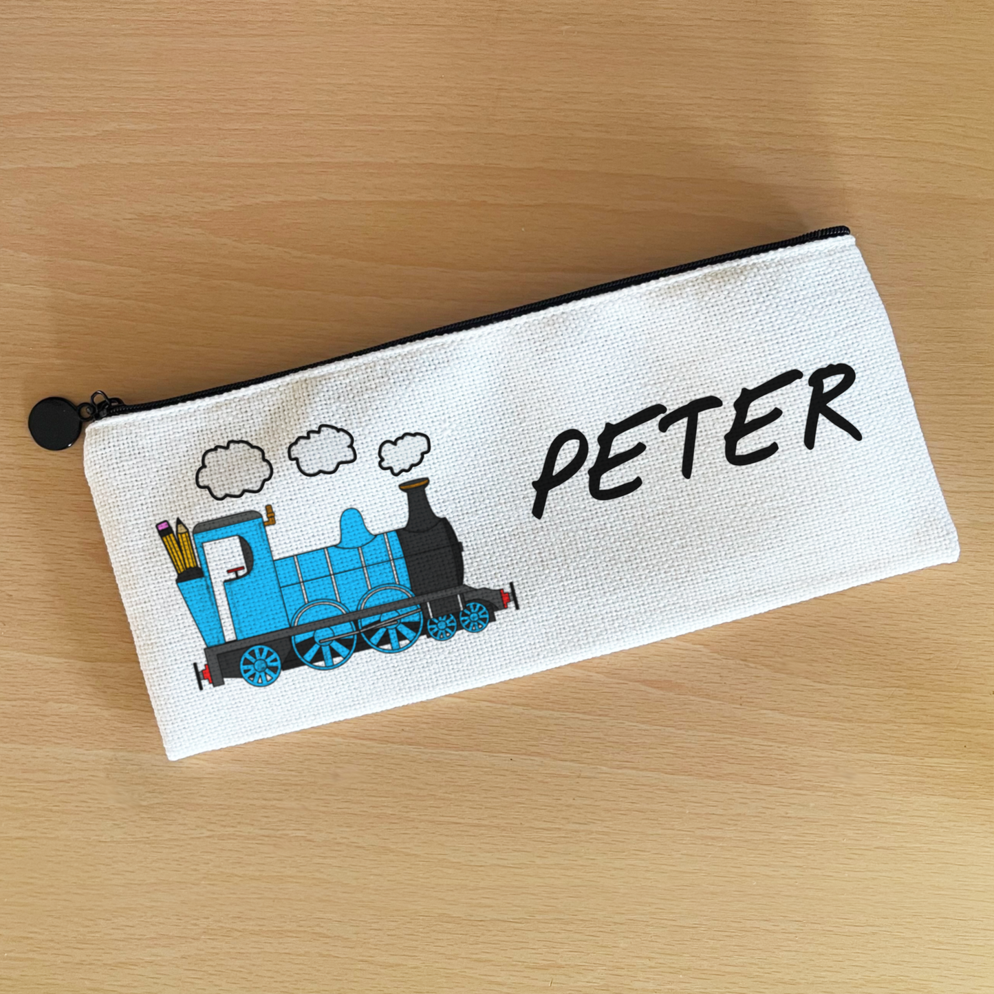 Steam Train Personalised Pencil Case (Blue) - Custom Back To School Gift - Stationery For Boy