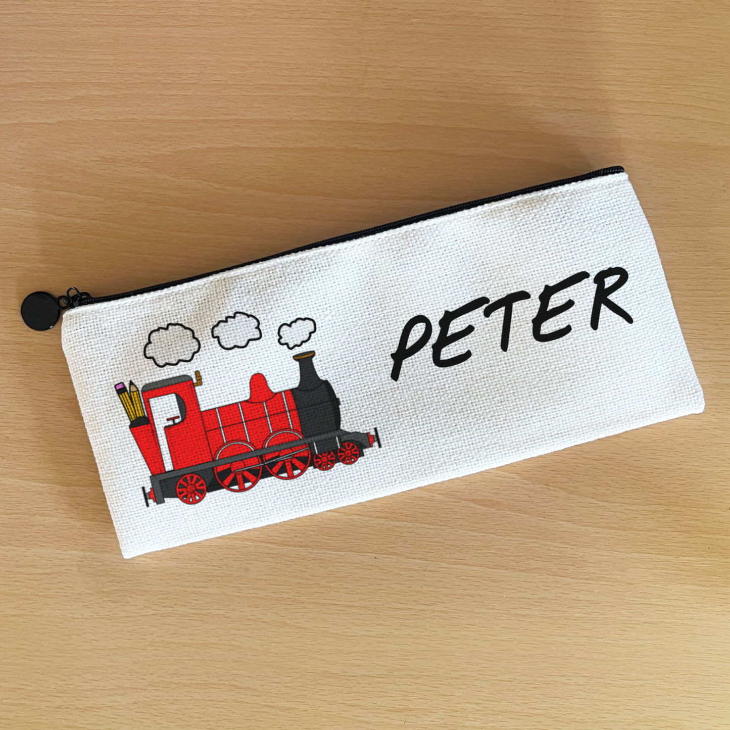Steam Train Personalised Pencil Case (Red) - Custom Back To School Gift - Stationery For Boy