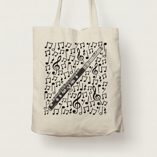 Piccolo Musical Notes Tote Bag - Gift For Piccoloist - Woodwind Musician Orchestra Gift