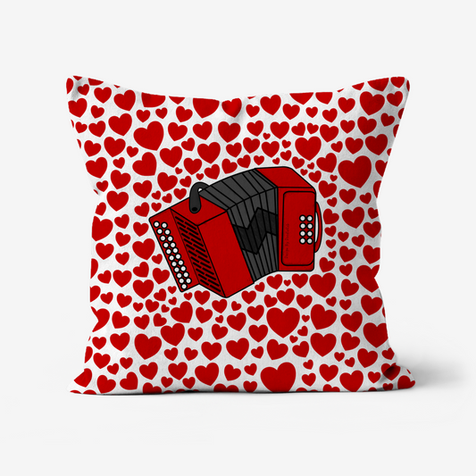 Accordion With Hearts Cushion - Accordionist Musician Valentines Anniversary Gift