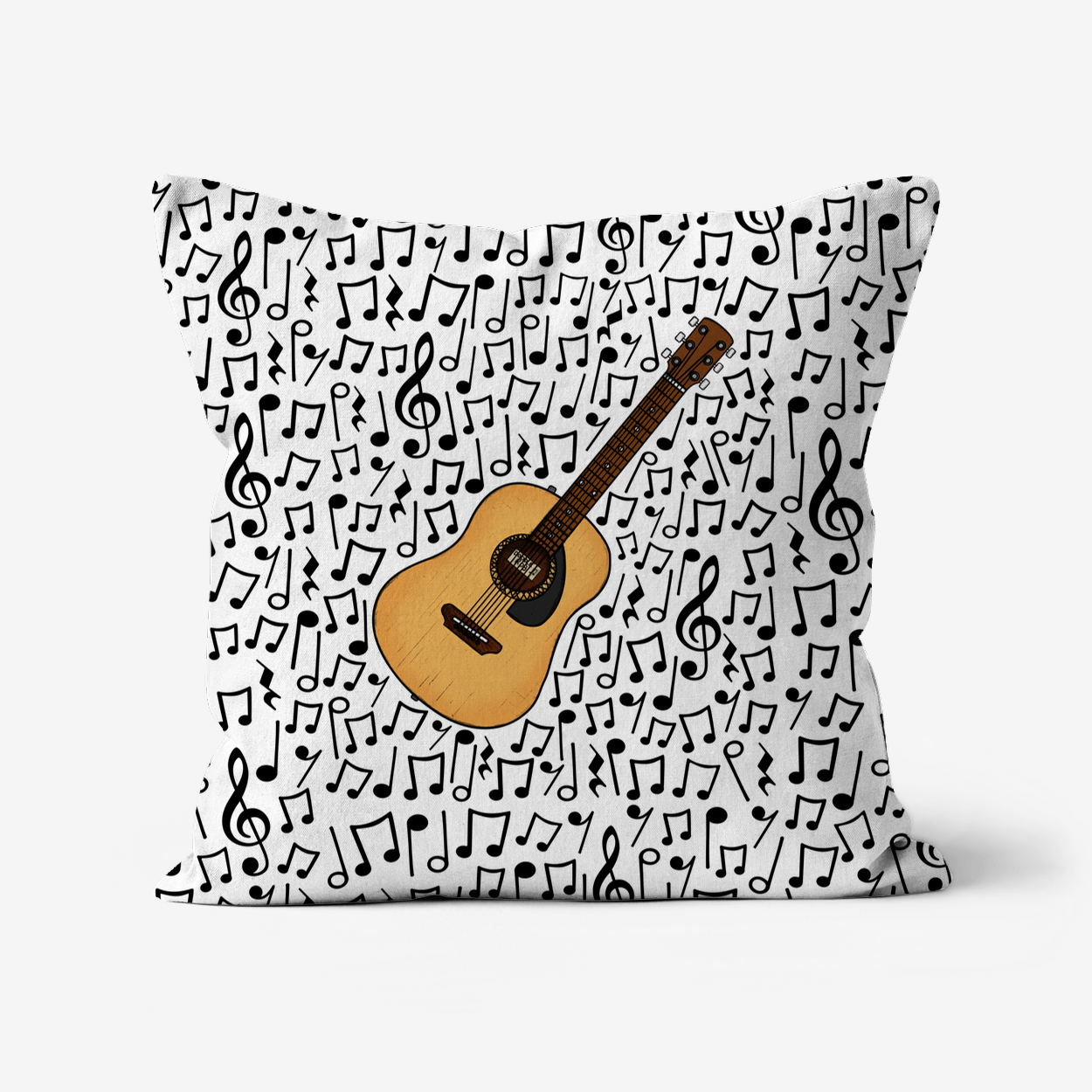 Acoustic Guitar Cushion (Musical Notes) - Guitarist Gift - Musician Home Decor