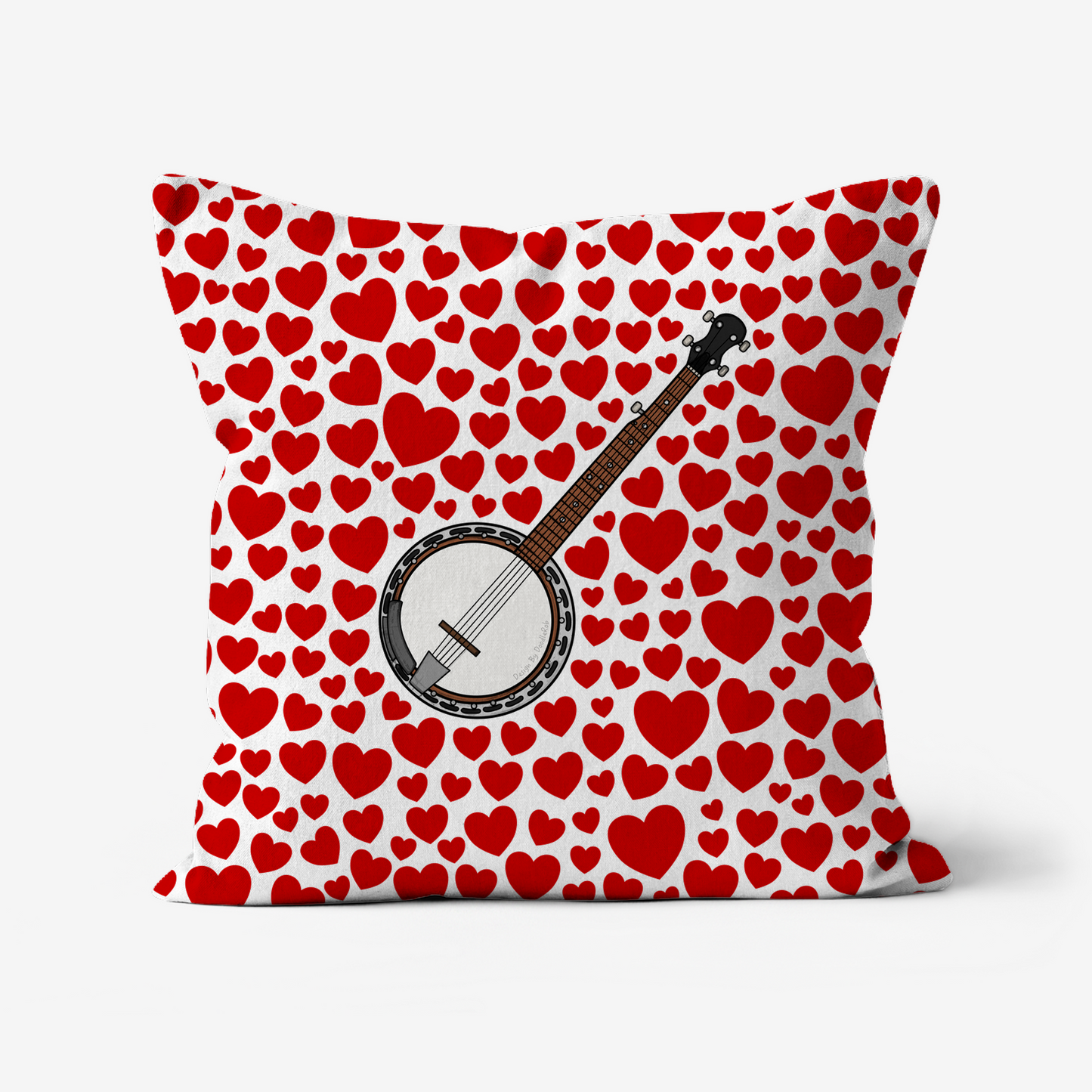 Banjo With Hearts Cushion - Banjoist Musician Valentines Anniversary Gift