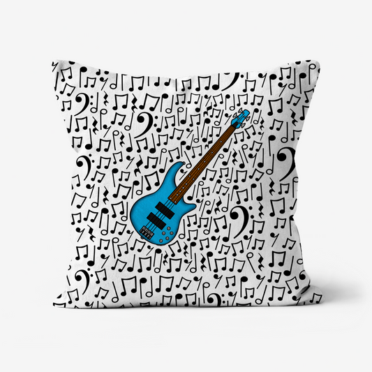 Bass Guitar Musical Notes Cushion (Blue) - Bassist Gift - Musician Home Decor