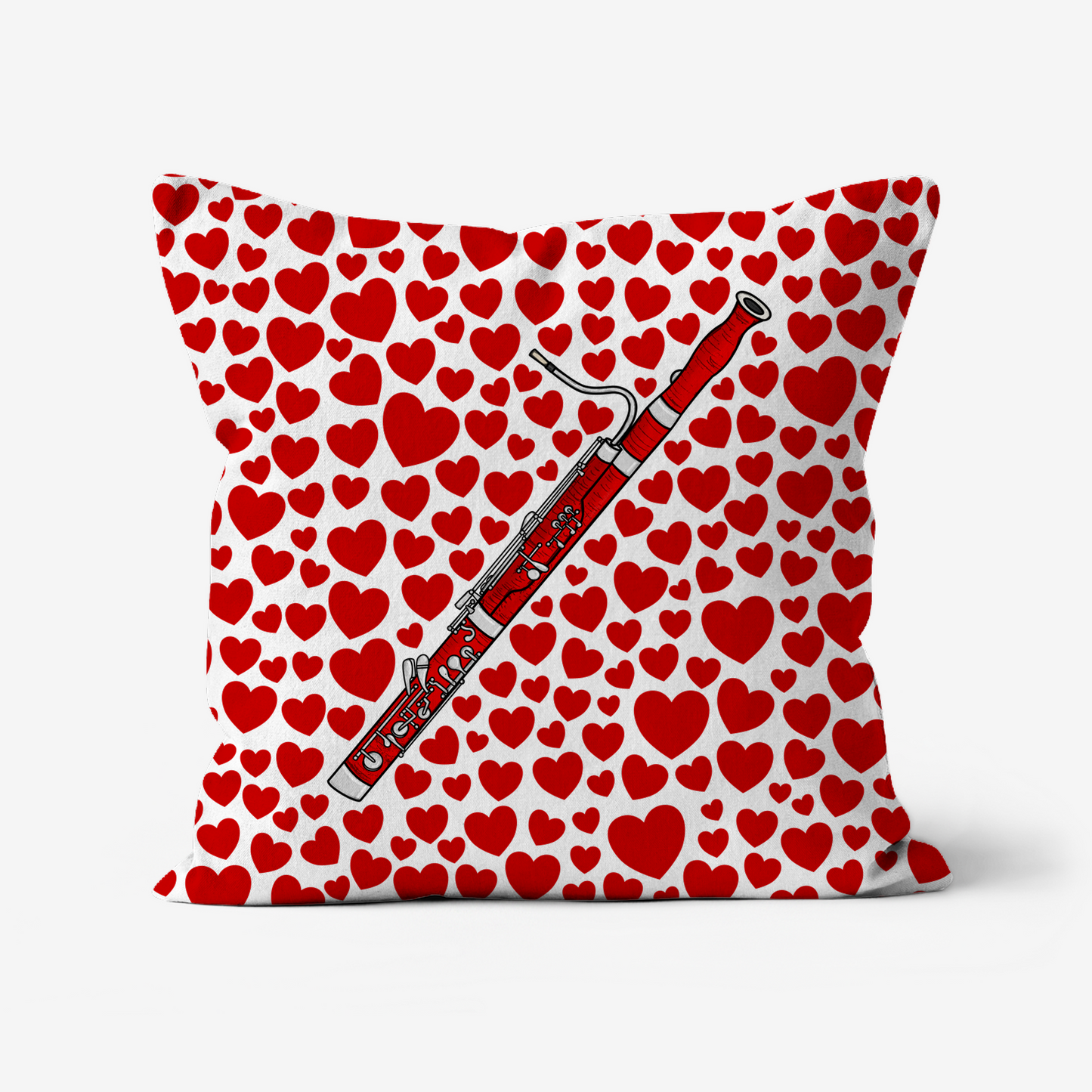 Bassoon With Hearts Cushion - Bassoonist Musician Valentines Anniversary Gift
