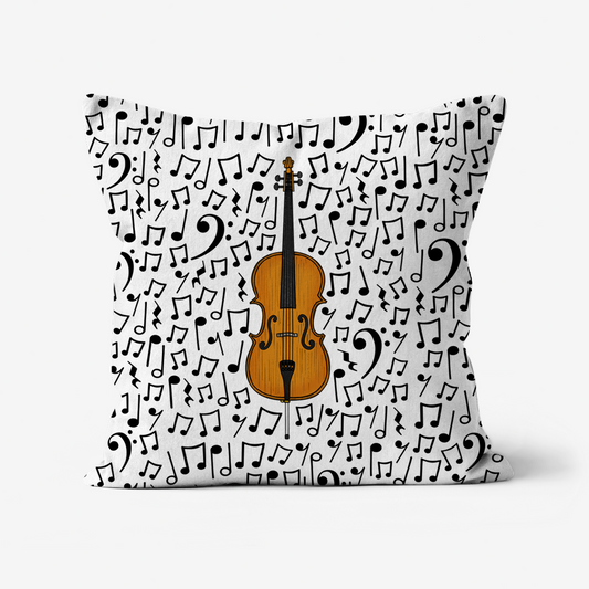 Cello Cushion (Musical Notes) - Cellist Gift - Musician Home Decor