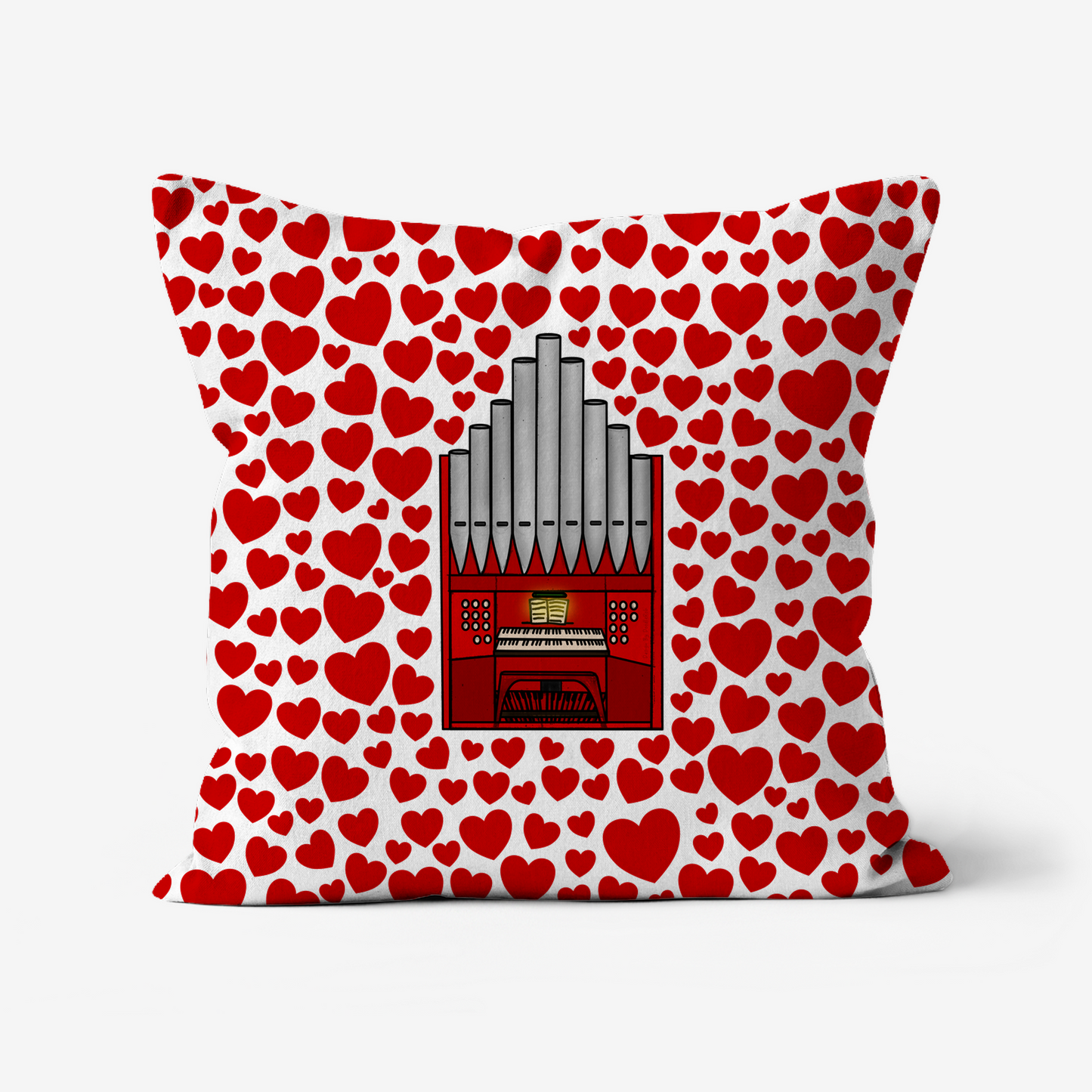Church Organ With Hearts Cushion - Organist Musician Valentines Anniversary Gift
