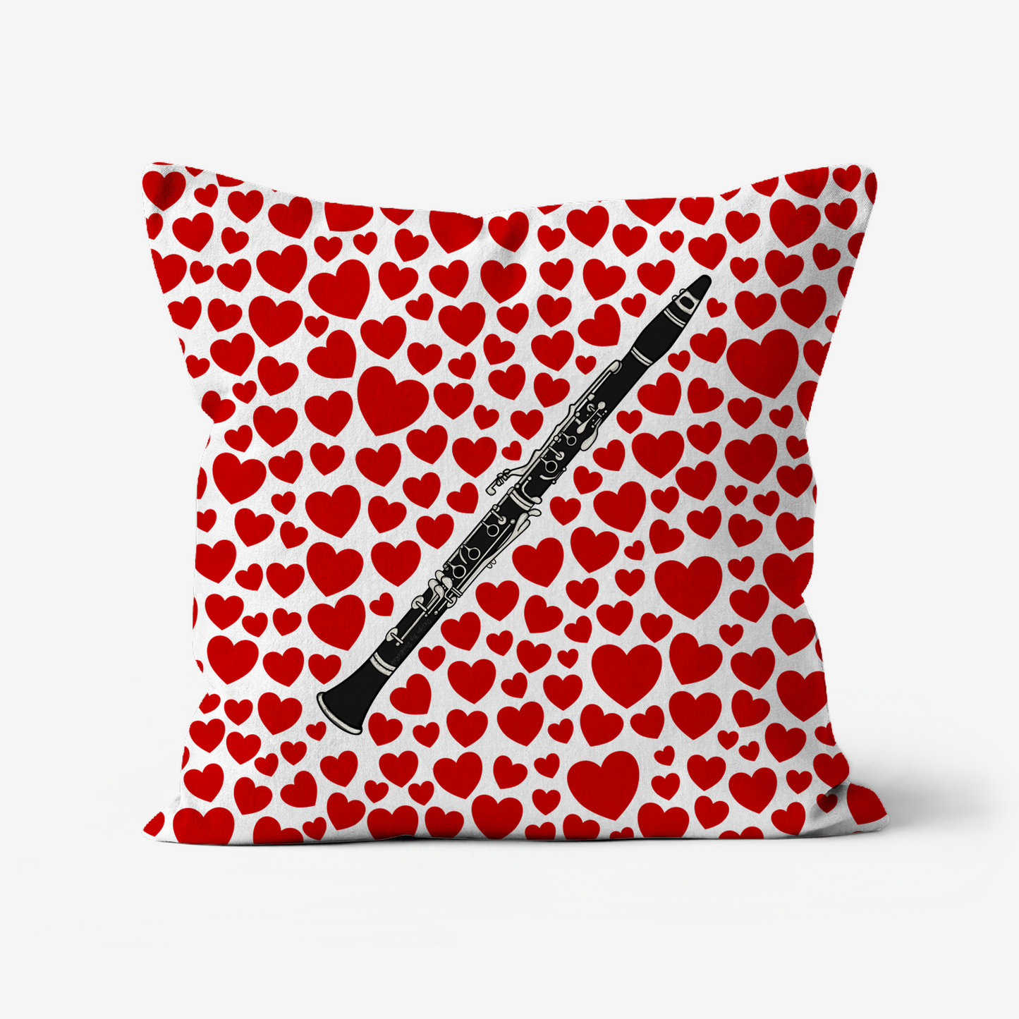 Clarinet With Hearts Cushion - Clarinetist Musician Valentines Anniversary Gift