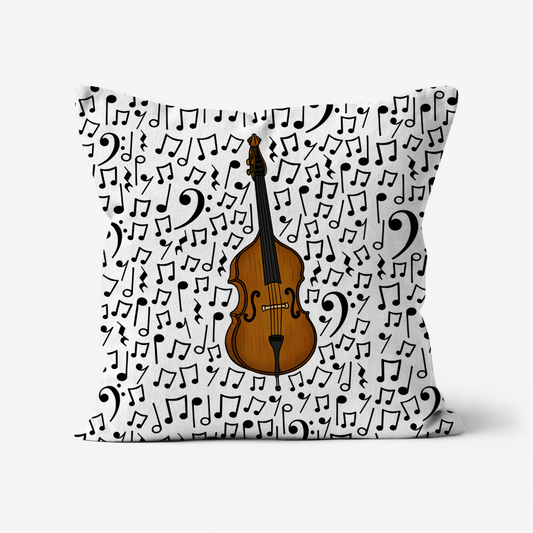 Double Bass Cushion (Musical Notes) - Bassist Gift - Musician Home Decor