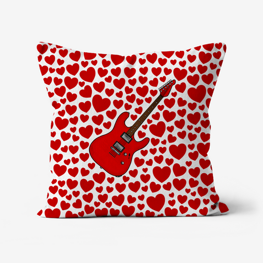 Electric Guitar With Hearts Cushion - Guitarist Musician Valentines Anniversary Gift