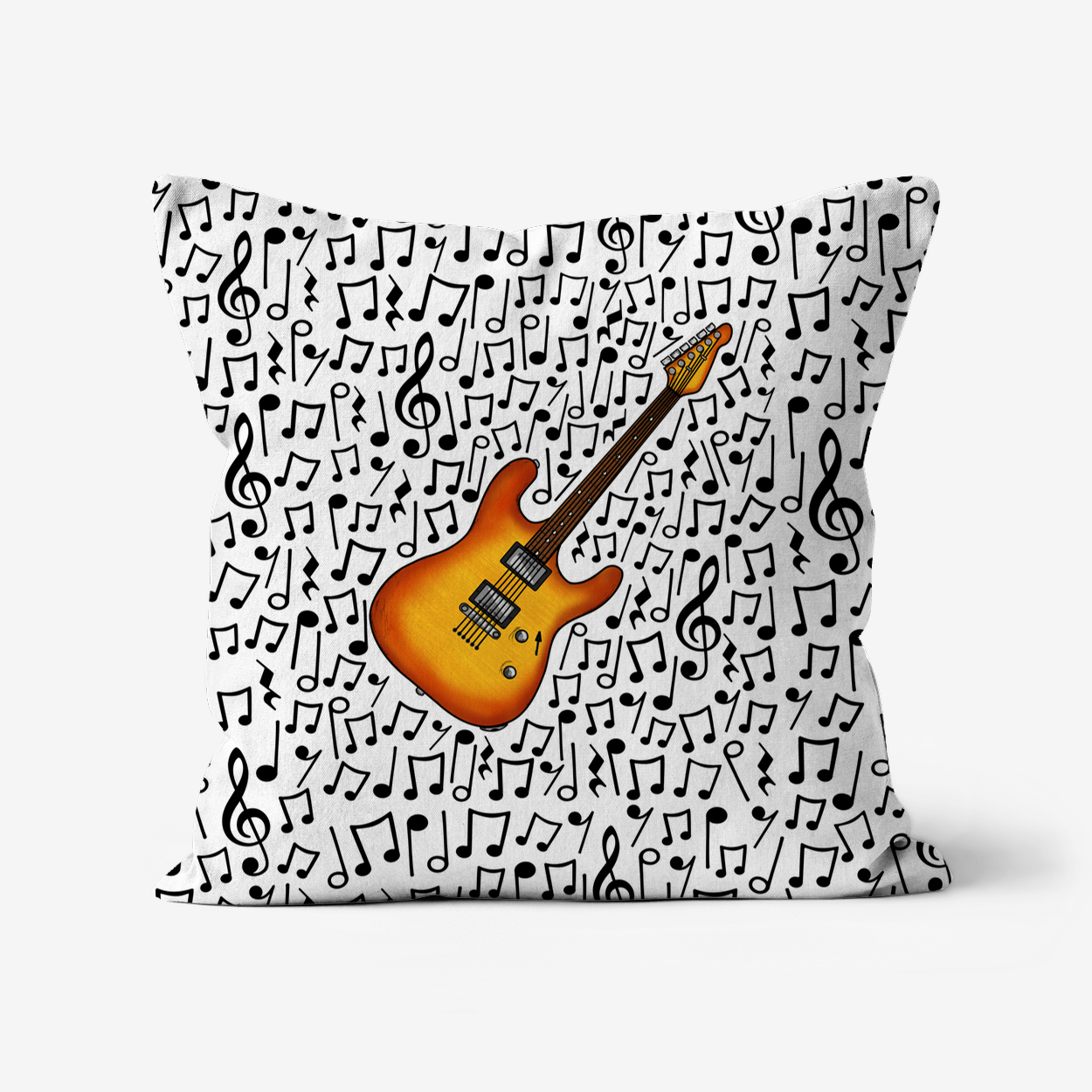 Electric Guitar Musical Notes Cushion (Amber) - Guitarist Gift - Musician Home Decor