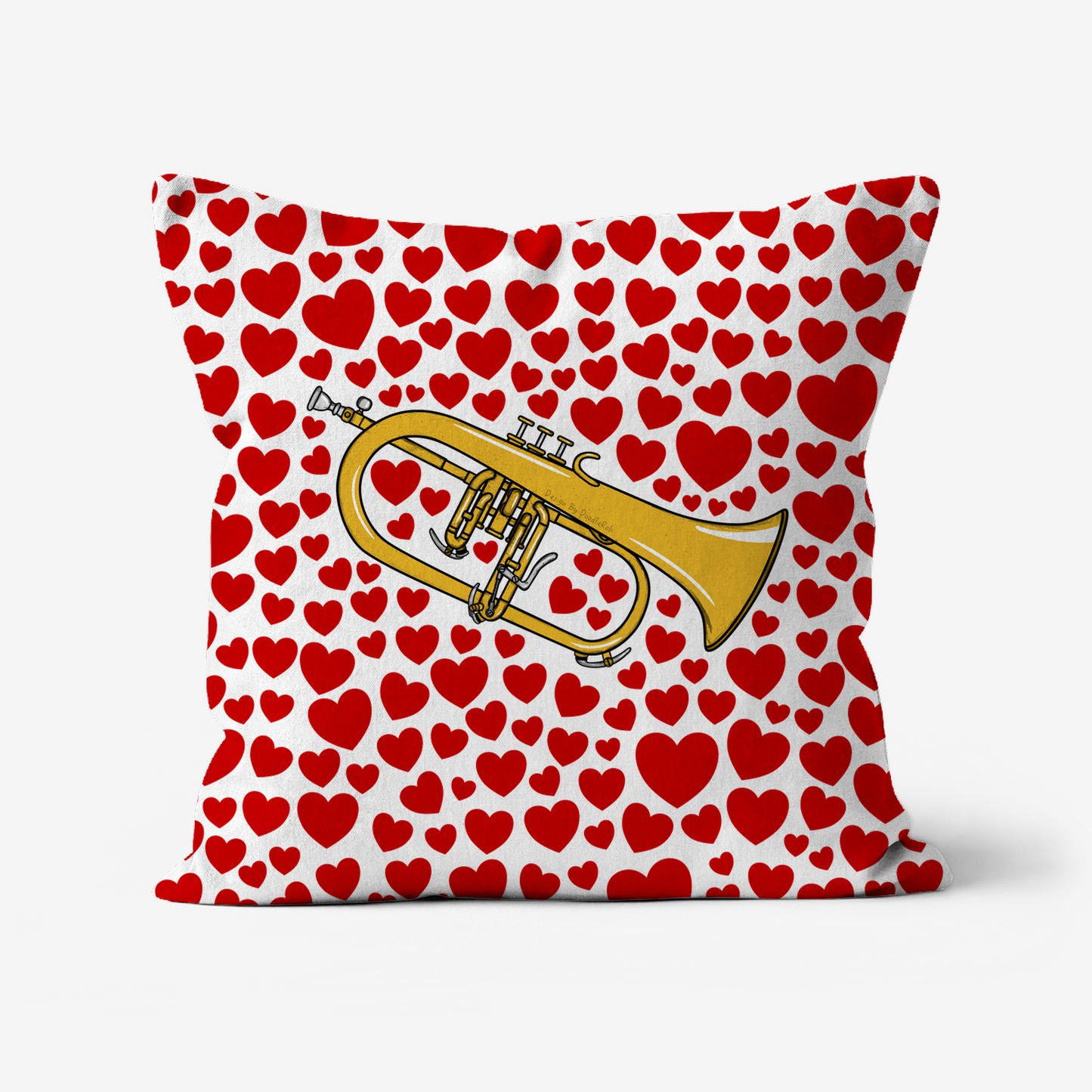 Flugelhorn With Hearts Cushion - Horn Player Musician Valentines Anniversary Gift