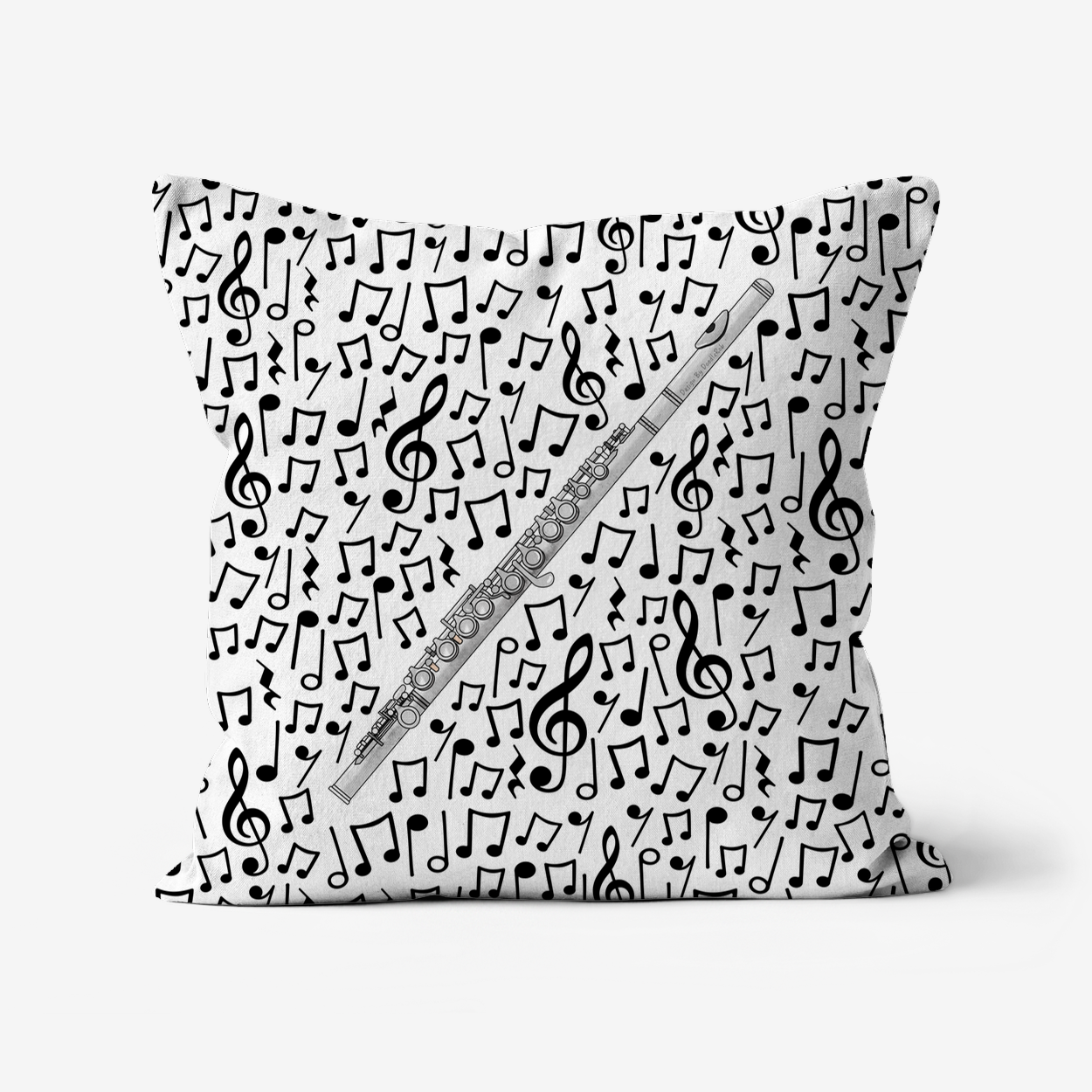 Flute Cushion (Musical Notes) - Flutist Gift - Musician Home Decor