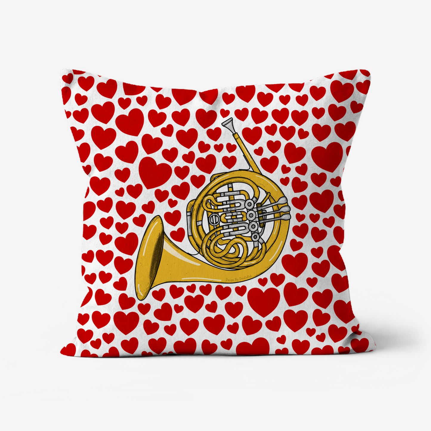 French Horn With Hearts Cushion - Horn Player Musician Valentines Anniversary Gift