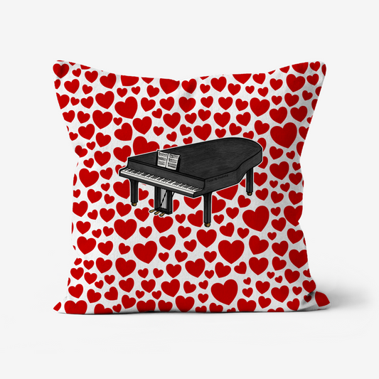 Grand Piano With Hearts Cushion - Pianist Musician Valentines Anniversary Gift