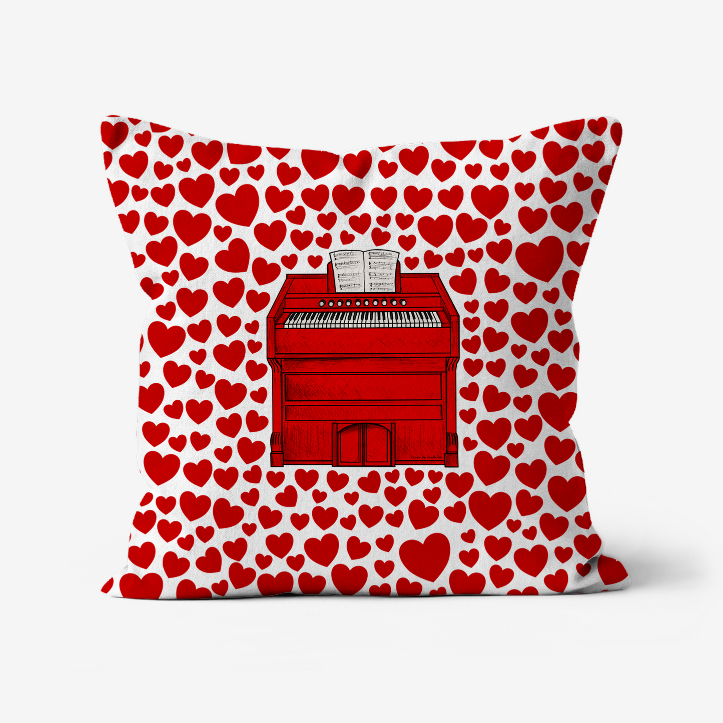Harmonium With Hearts Cushion - Harmoniumist Musician Valentines Anniversary Gift