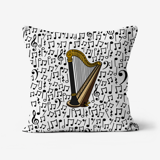 Harp Cushion (Musical Notes) - Harpist Gift - Musician Home Decor