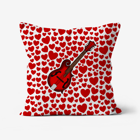 Mandolin With Hearts Cushion - Mandolinist Musician Musician Valentines Anniversary Gift