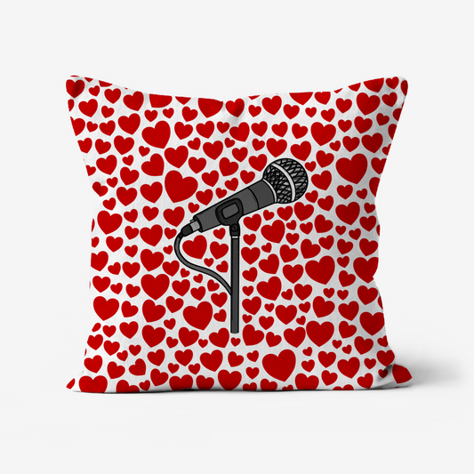 Singer Microphone With Hearts Cushion - Vocalist Musician Valentines Anniversary Gift