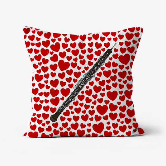 Oboe With Hearts Cushion - Oboist Musician Valentines Anniversary Gift