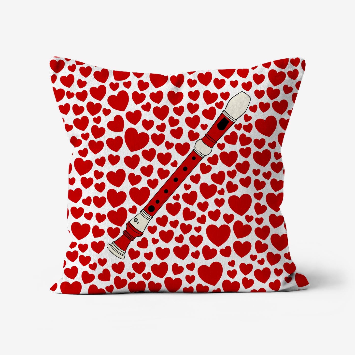 Recorder With Hearts Cushion - Music Teacher Musician Valentines Anniversary Gift