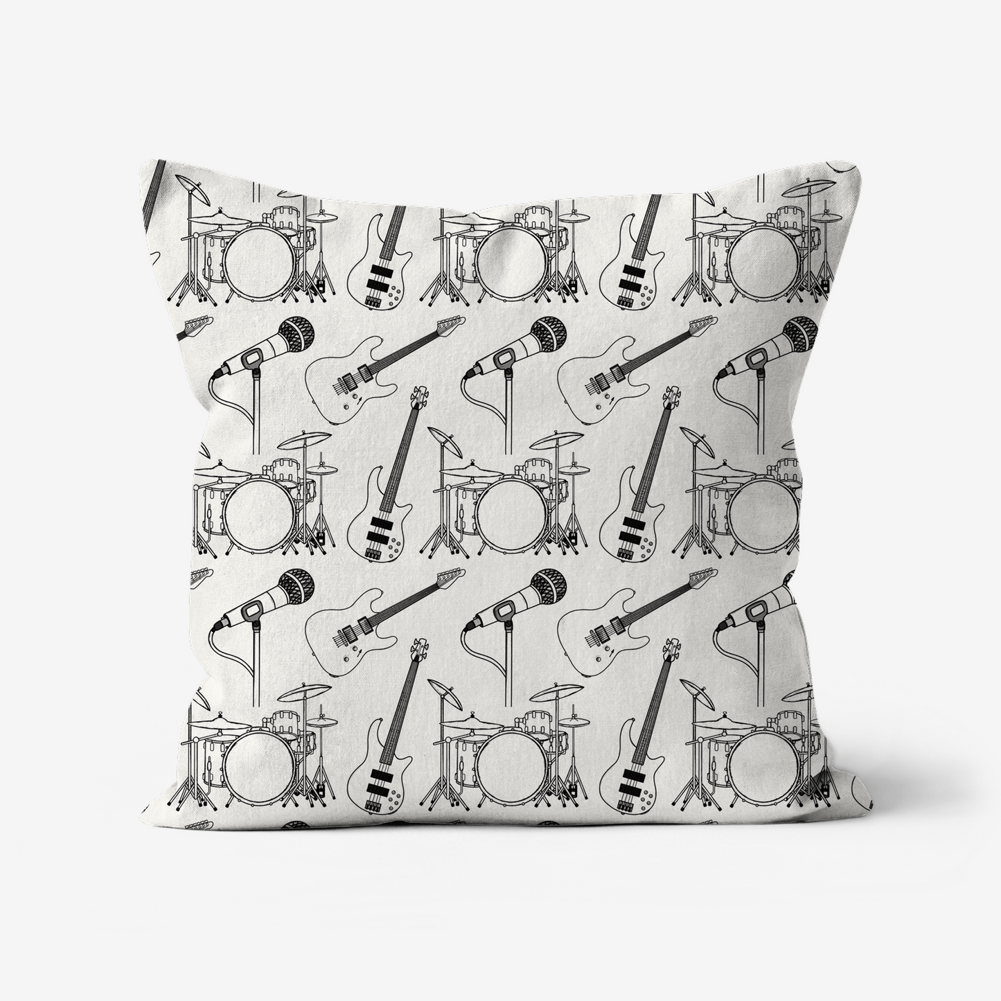 Rock Music Pattern Cushion - Electric Guitar, Bass, Drums, Microphone - Musician Music Room Decor