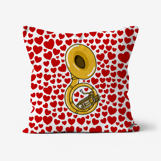 Sousaphone With Hearts Cushion - Sousaphonist Musician Valentines Anniversary Gift