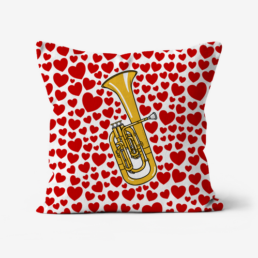Tenor Horn With Hearts Cushion - Horn Player Musician Valentines Anniversary Gift