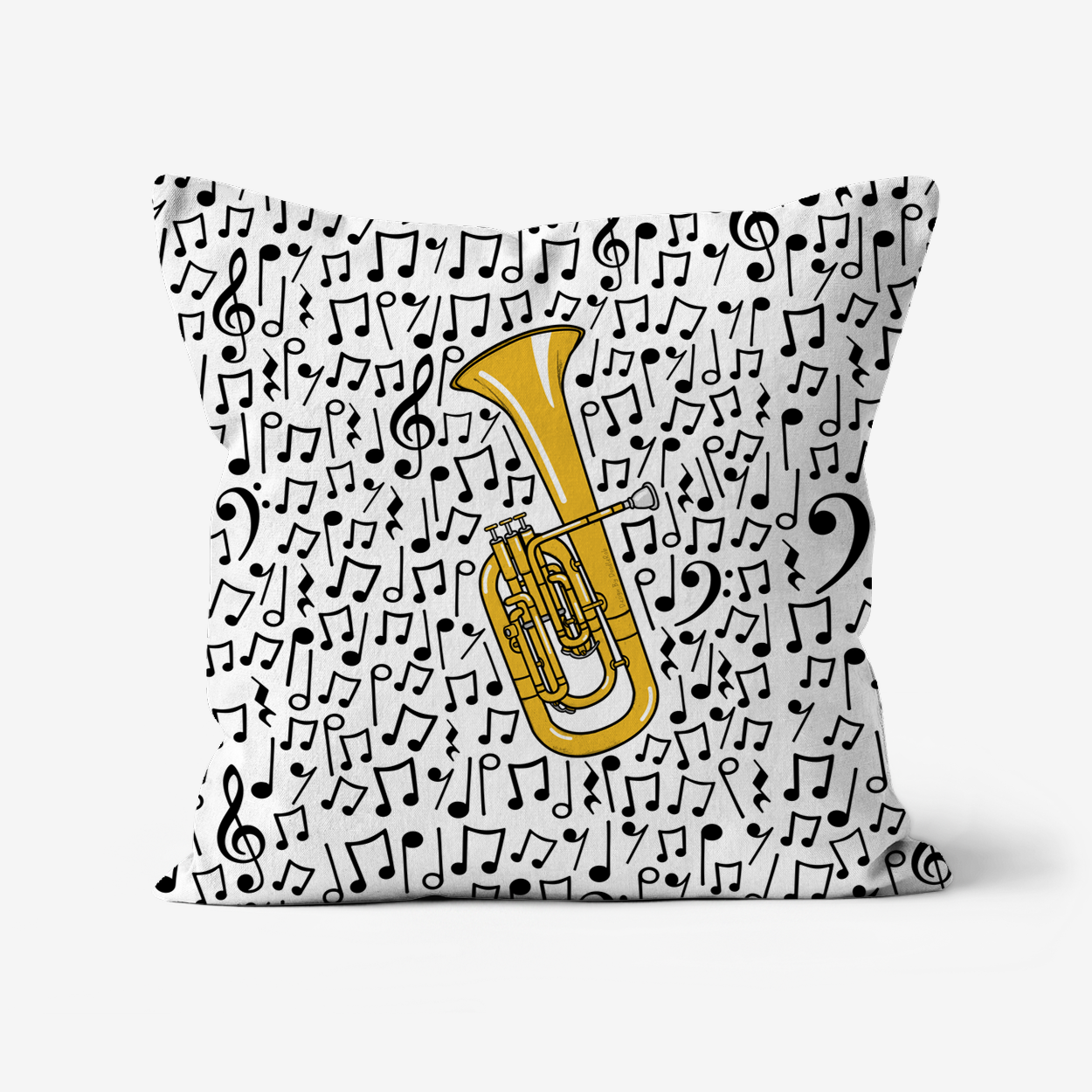 Tenor Horn Musical Notes Cushion - Horn Player Gift - Musician Home Decor