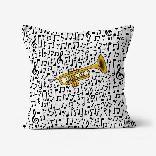 Trumpet Musical Notes Cushion - Trumpeter Gift - Musician Home Decor