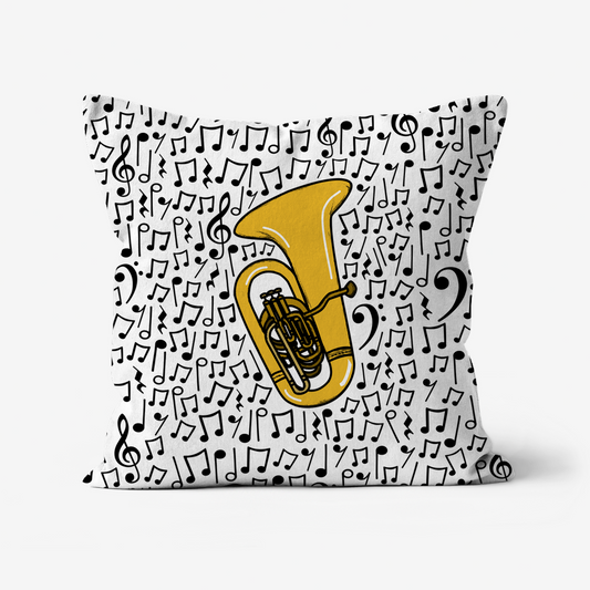 Tuba Musical Notes Cushion - Tubaist Gift - Musician Home Decor