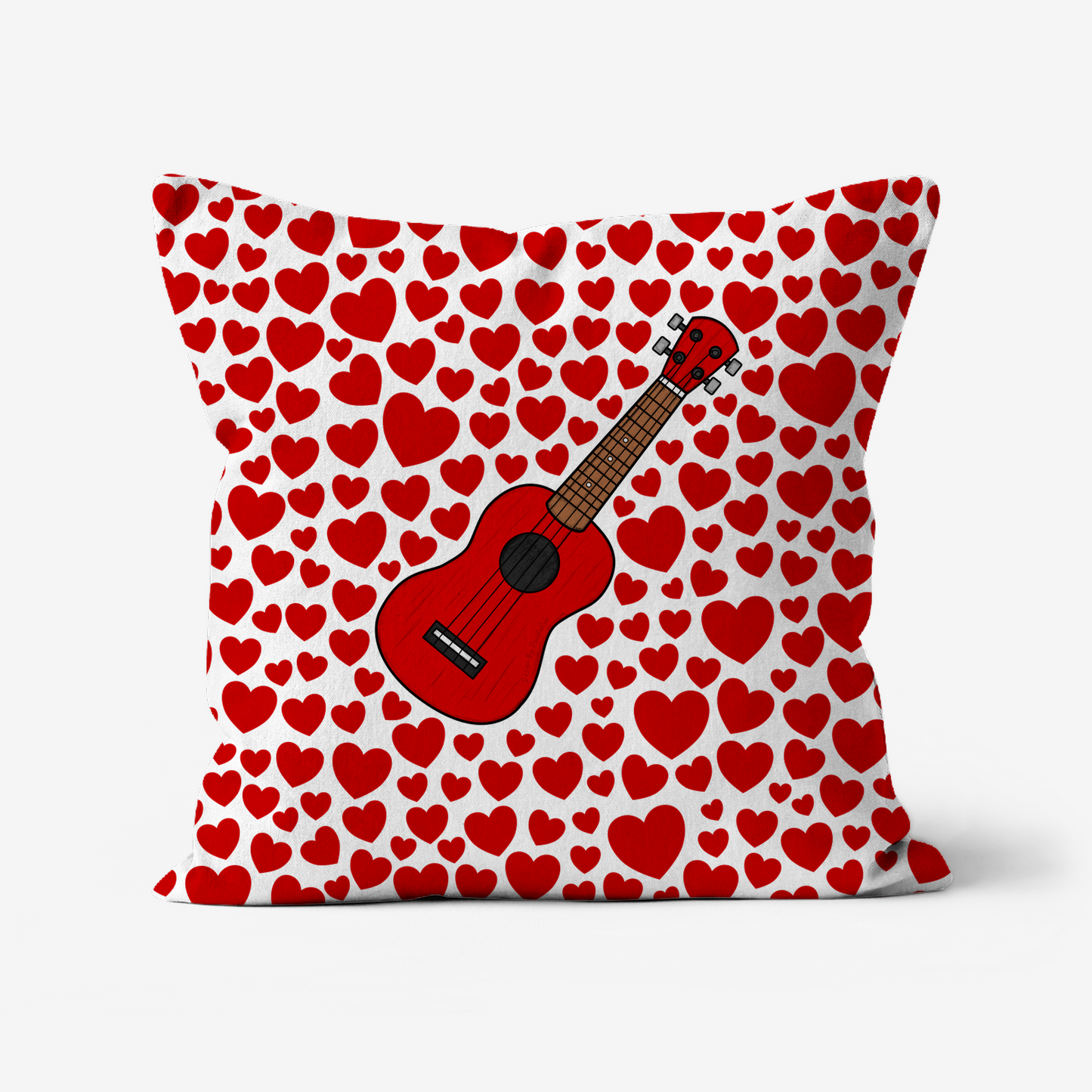 Ukulele With Hearts Cushion - Uke Player Musician Valentines Anniversary Gift
