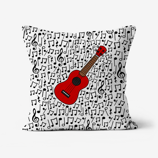 Ukulele Musical Notes Cushion (Red) - Ukulelist Gift - Musician Home Decor