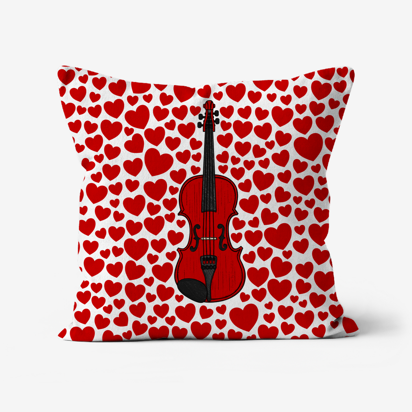 Violin With Hearts Cushion - Violinist Musician Valentines Anniversary Gift