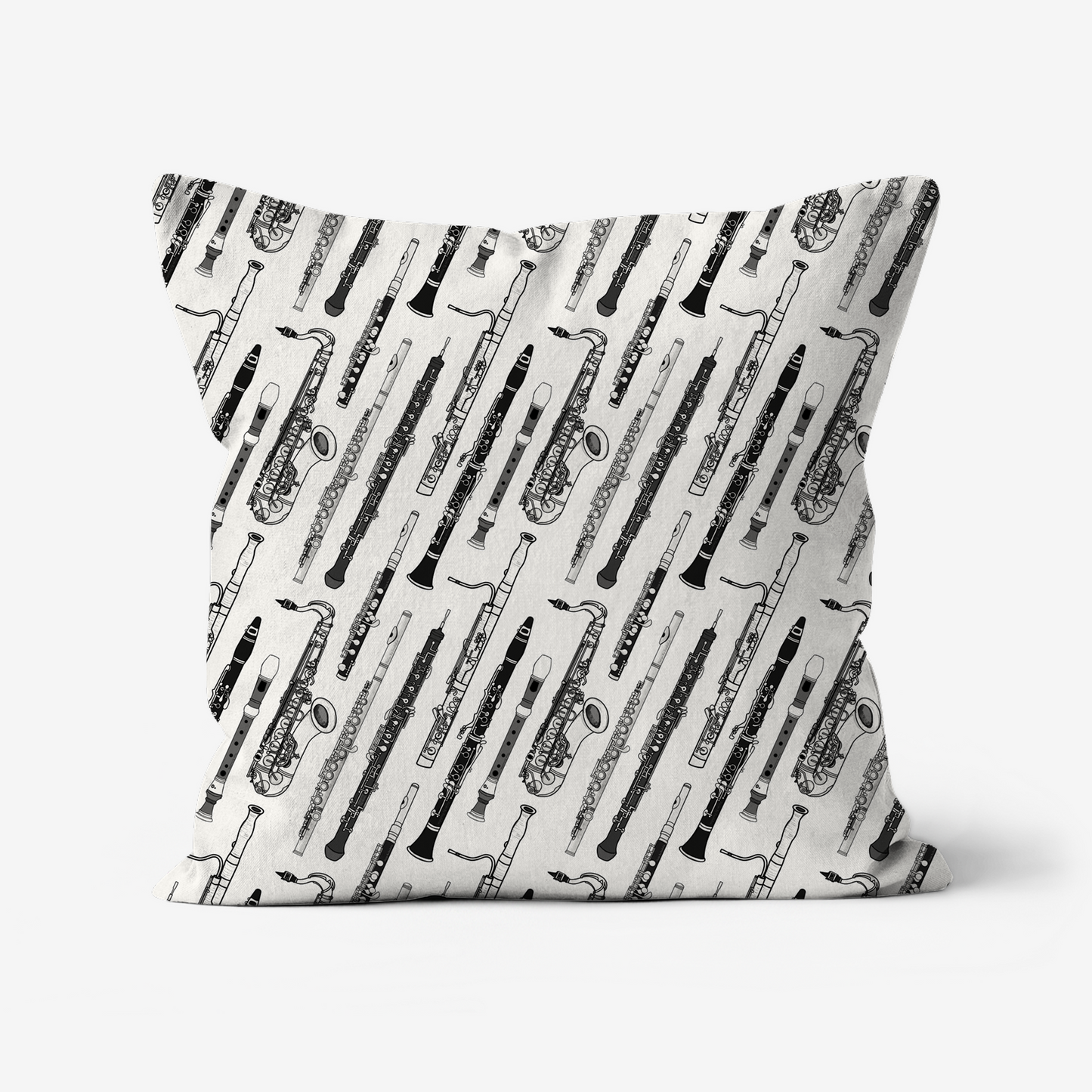 Woodwind Music Pattern Cushion - Saxophone, Clarinet, Oboe, Bassoon, Piccolo, Recorder - Musician Music Room Decor