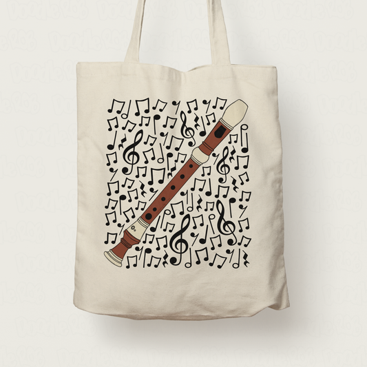 Recorder Musical Notes Tote Bag - Gift For Recorderist - Woodwind Musician Gift