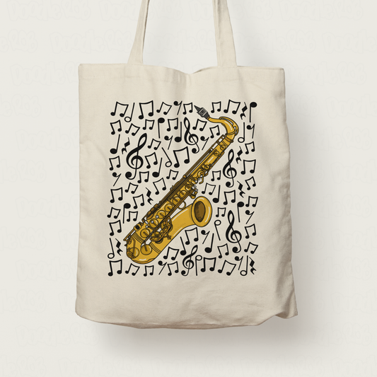 Saxophone Musical Notes Tote Bag - Saxophonist Tote Bag - Sax Player - Music Teacher Gift