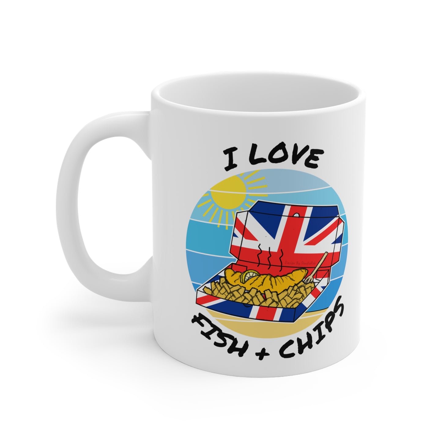 Funny Seaside Mug - I Love Fish And Chips - School Holidays Gift - Summer Mug