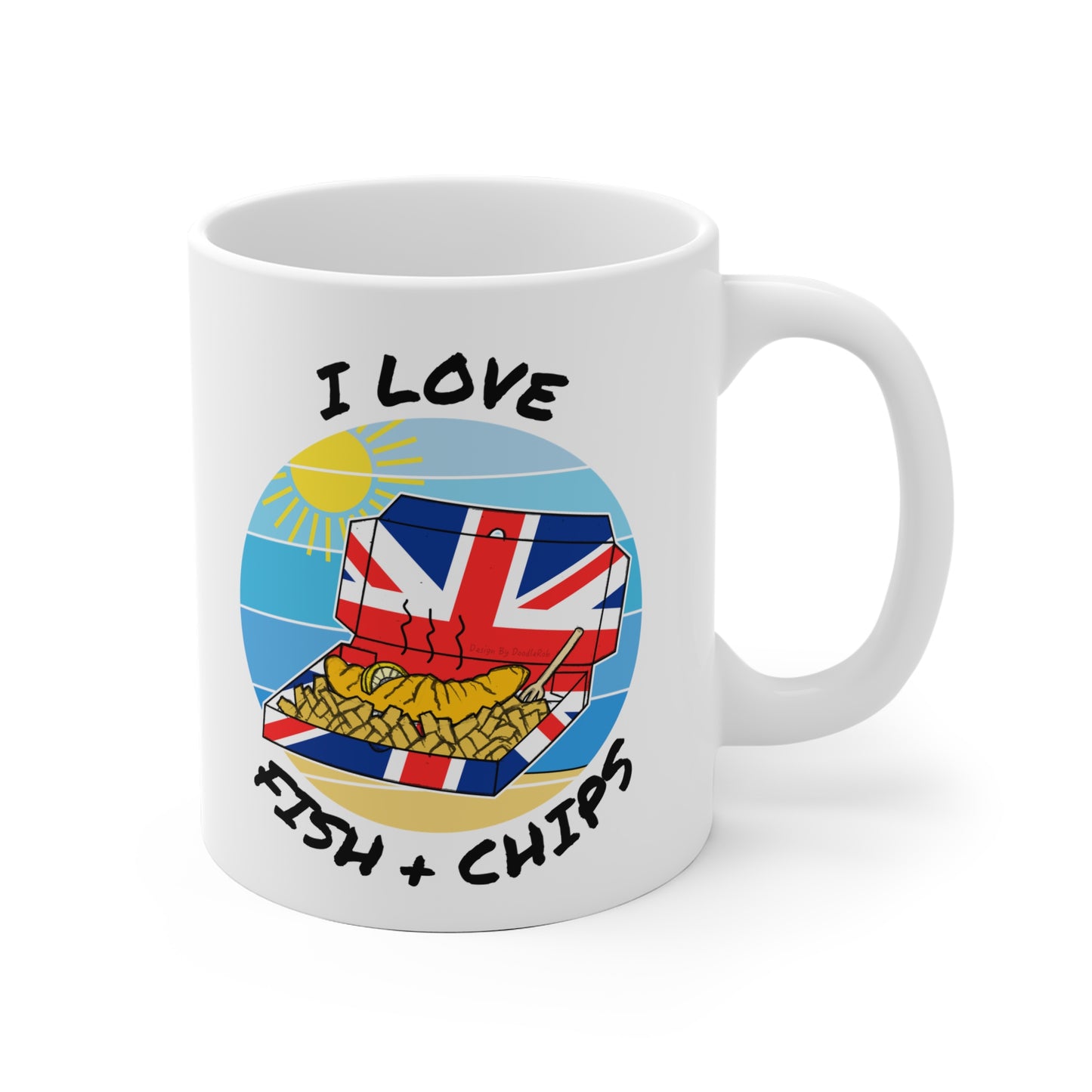 Funny Seaside Mug - I Love Fish And Chips - School Holidays Gift - Summer Mug