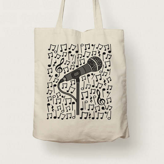 Singer Microphone Musical Notes Tote Bag - Gift For Vocalist - Singing Teacher Tote Bag